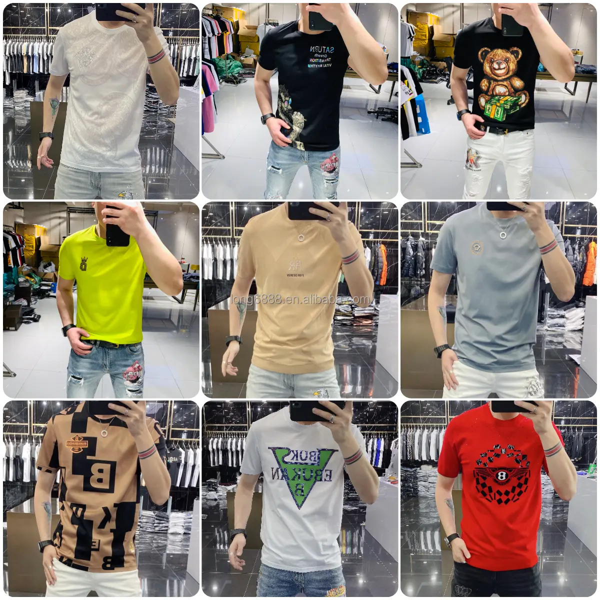 Coreano moda masculina de manga curta T-shirt Roupas masculinas Loose oversized T-shirt Hip hop casal T-shirt