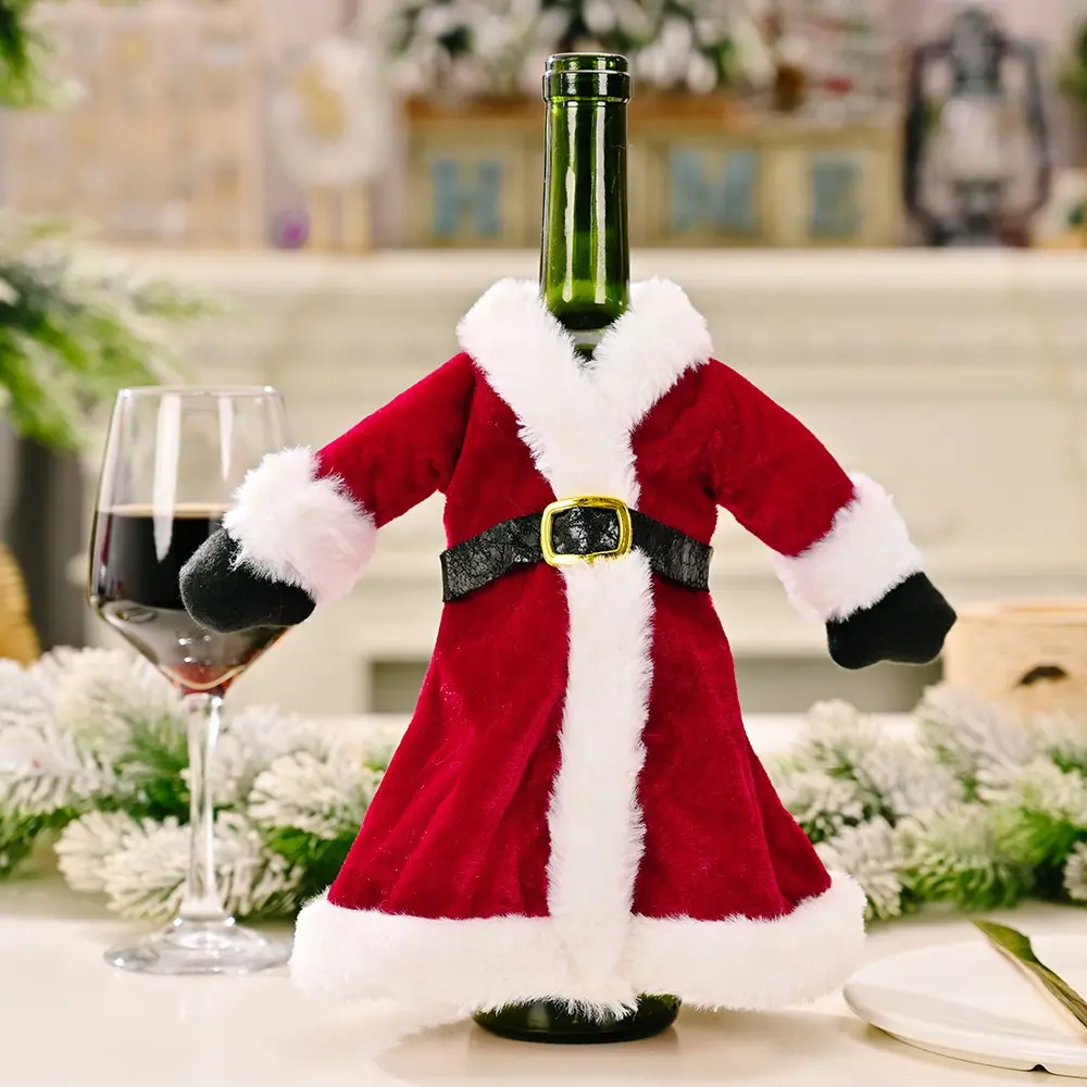クリスマスワインボトルカバーサンタクロースコスチュームドレスクリスマスデコレーションボトルカバーホリデーワインギフトかわいいサンタクロース