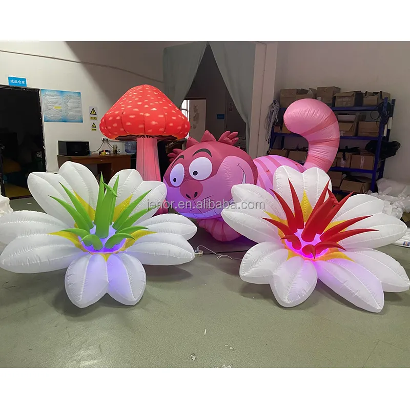 Inflatable Alice In Wonderland Lighted Colorful Flowers Cartoon Animals For Theme Party Decorations
