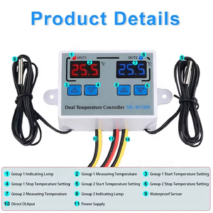 XK-W1088 Dual Digital Thermostat <strong>Temperature</strong> <strong>Controller</strong> <strong>Two</strong> Relay <strong>Output</strong> Thermoregulator for incubator Heating Cooling - Product Image 4