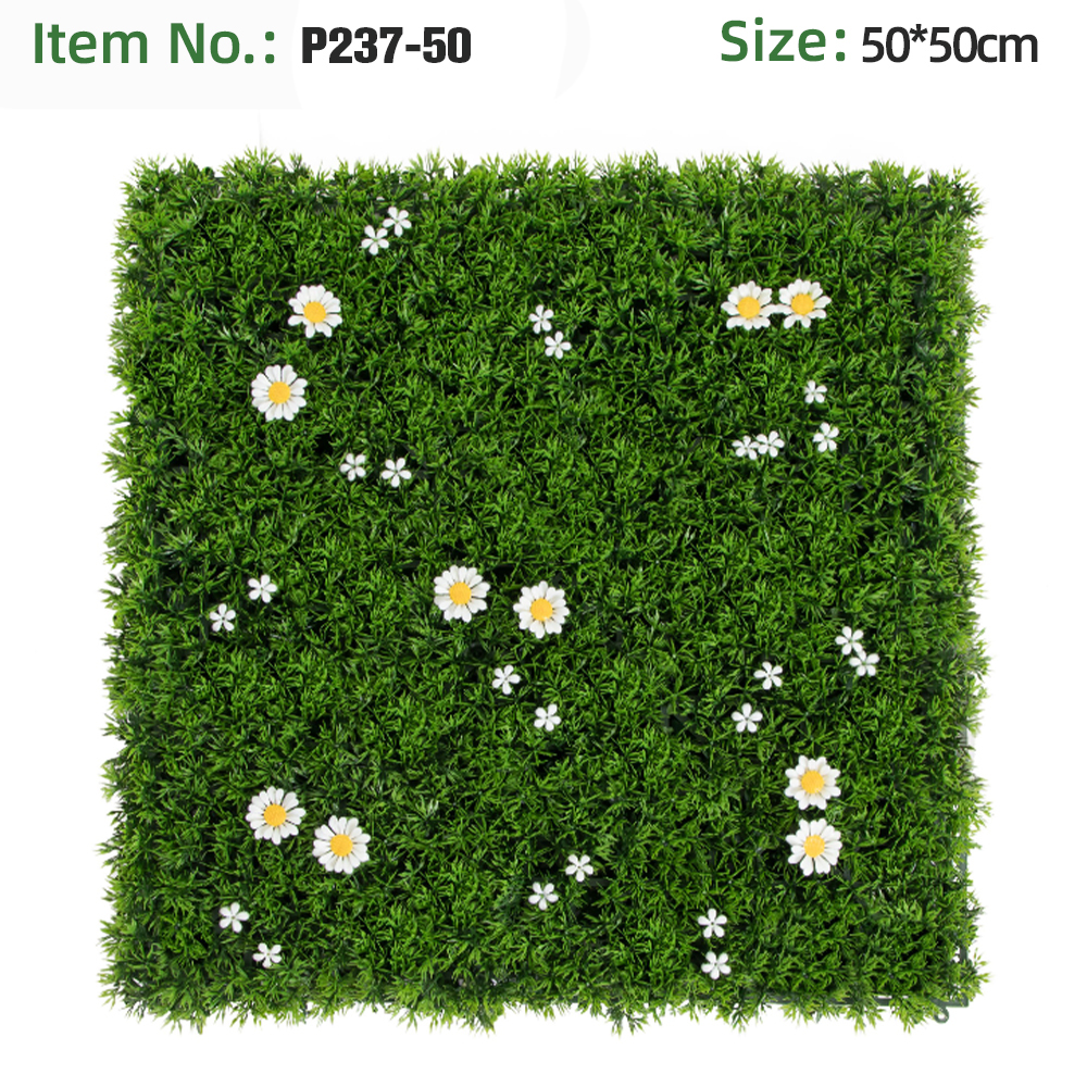 Dark Green Fern White Daisy Grass Wall Panel