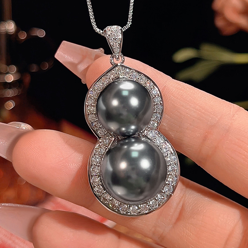 Platinum Grey Bead Pendant with Box Chain