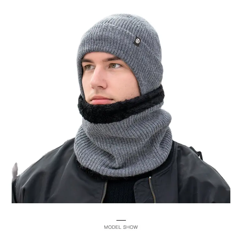 Bonnet de protection des oreilles et cache-cou en laine de bonne qualité deux pièces hiver extérieur chaud et polaire costume en tricot