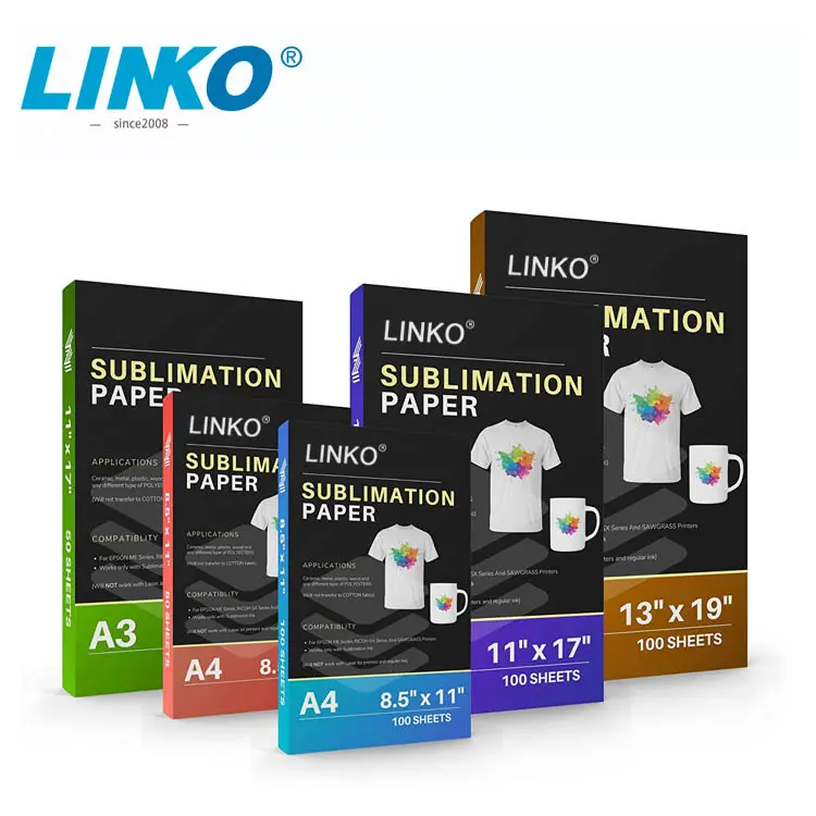 LINKO Sublimation Paper A4 A3 Size 5.8*11 11*19 100 120gsm Sublimation Transfer Paper Quik Dry for Sublimation Printer