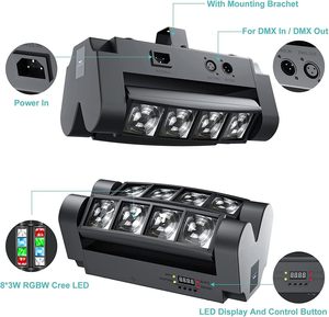 Mini Luz de araña LED 8x3W RGBW luz con cabezal móvil sonido activado Control de <span class=keywords><strong>DMX</strong></span>-512 iluminación de haz estroboscópico para Ktv Disco Parites DJ
