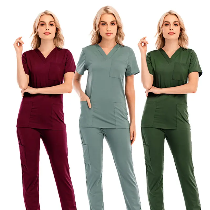 Uniforme de mujer conjuntos tops médico tela con bolsillos conjuntos unisex Médico Dental salón de belleza uniforme personalizado enfermeras