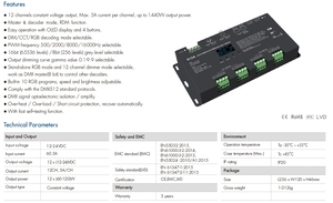 D12A 12 Kanal * 5A RGB RGBW DMX512 & RDM Decoder DMX Master OLED Digital anzeige PWM Controller