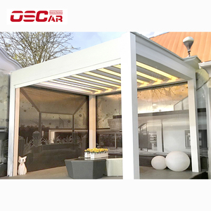 Garden Aluminum Tube <strong>Gazebo</strong> with Metal Roof Single Topped Horizontal <strong>Lines</strong> Steel Sheet Wood Frame PVC Arch Outdoor Leisure - Product Image 1