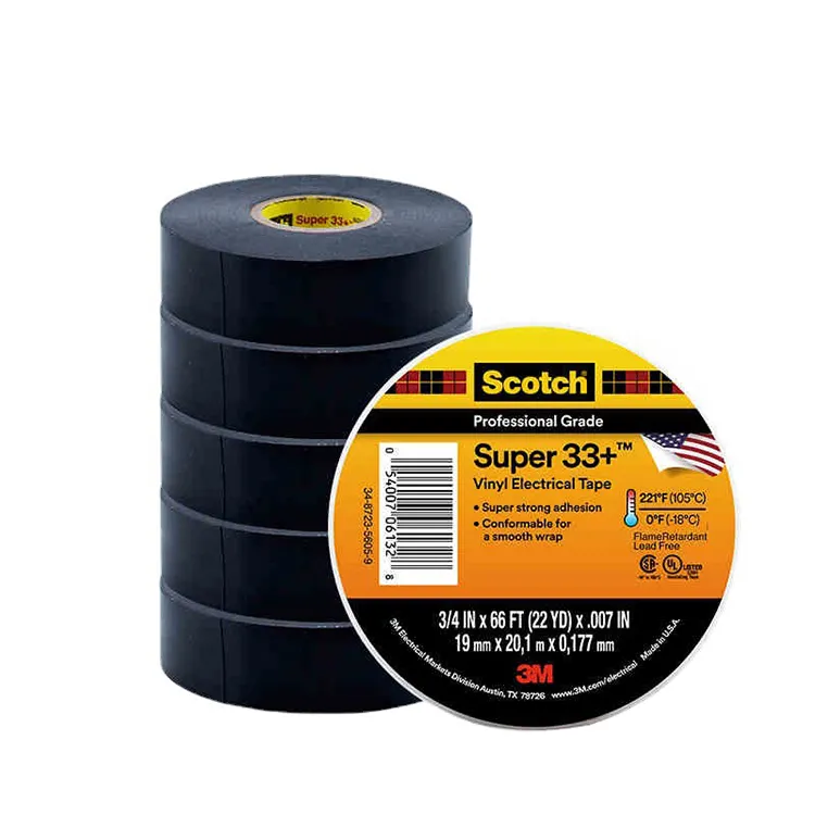 Cinta aislante eléctrica de vinilo Super 33 + PVC Adhesivo de goma negra de 0,18mm Aislante para aplicación eléctrica