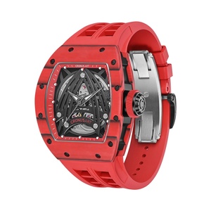 New Classic Red Carbon Fiber Case Mechanical Watch Synthetic Sapphire Crystal Glass Luminescent Hands Rubber Band - Product Image 1