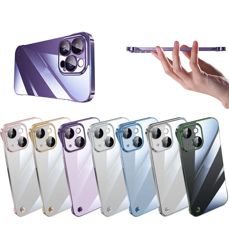 iPhone 13 मिनी 12pro 14 प्रो मैक्स फ्रेमलेस केस के लिए नया उत्पाद क्लियर इलेक्ट्रोप्लेटेड पीसी हार्ड केस