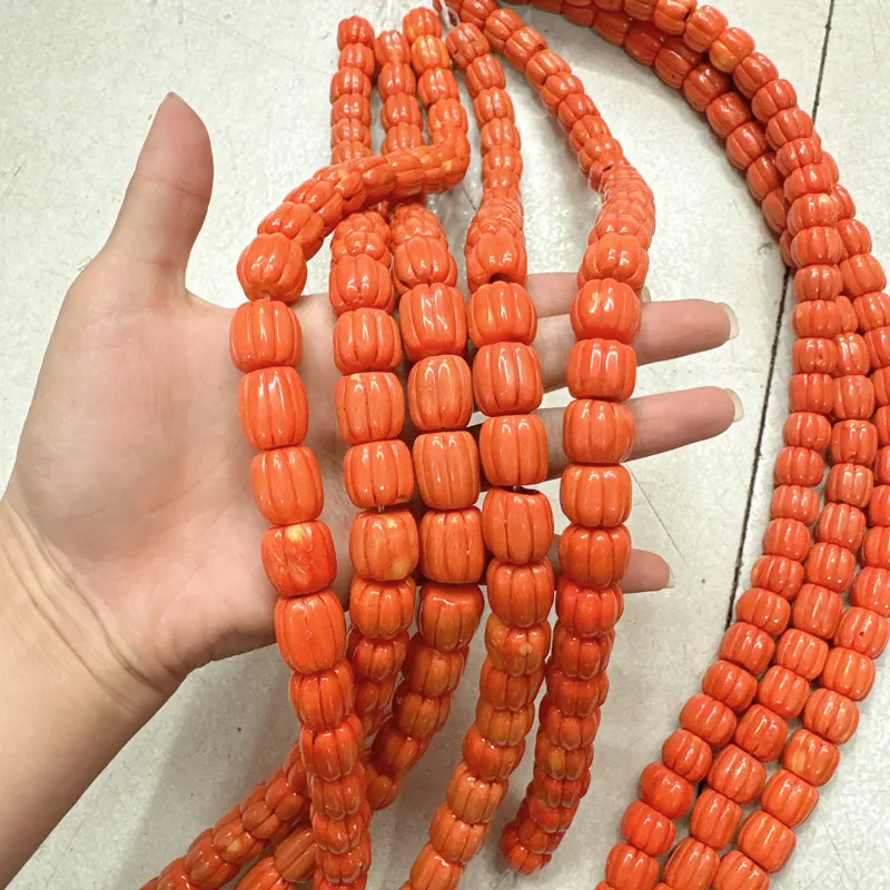 Orange Coral Jewelry Beads Strand Jewelry Accessories Natural Pumpkin Shaped Bead String For Jewelry Making