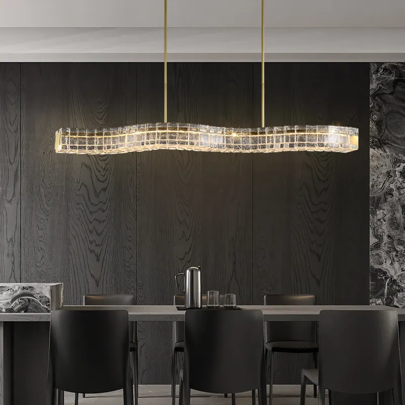 Wholesale High Quality Modern Glass Lampshade Led Linear Chandelier Lights For Dining Room Table
