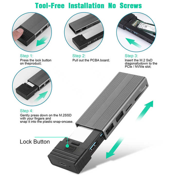 M.2 NVMe Mobile Hard Disk 5-in-1 USB 3.0 + Card Reader Docking Station Type-C Expansion Box for SSD in Stock