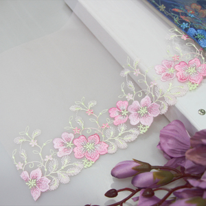 OEM 3D Bunga Bordir Kain Renda Biru Merah Muda Bunga Bordir Perbatasan Renda Potong Kain Jala Renda untuk Wanita - Product Image 4