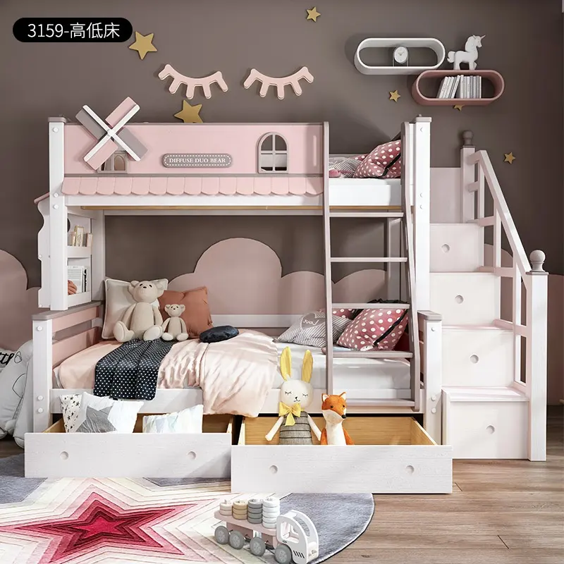 Newury Moderne Schlafzimmer möbel Kinder bett Holz Lagerung Etagen bett Karton Box Schlafzimmer Sets Kleines Bett für Kinder Solid für Mädchen