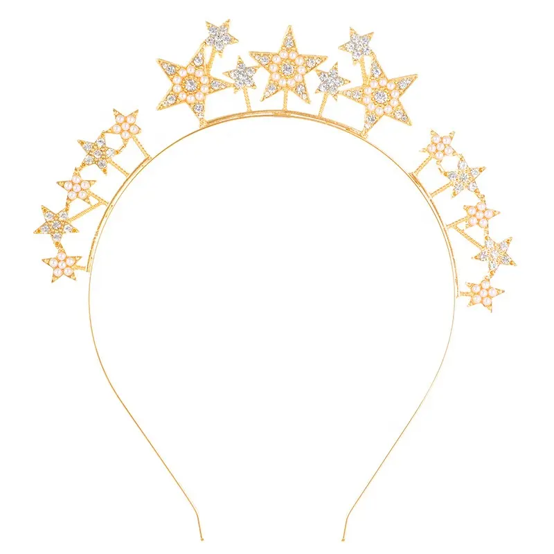 Partido europeu zinco liga strass Estrela Headband com diamante pentagrama Festival celebração acessórios para o cabelo coroa Moda ele