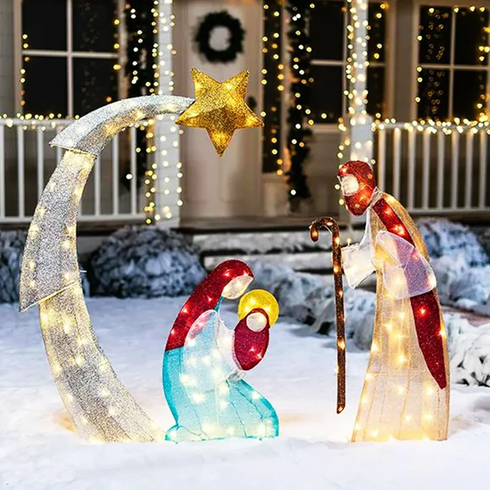 Aangepaste Outdoor Kerst Decoratie 2d Led Touw Verlichte Religieuze Kerststal Jezus Geboorte Motif Lichten