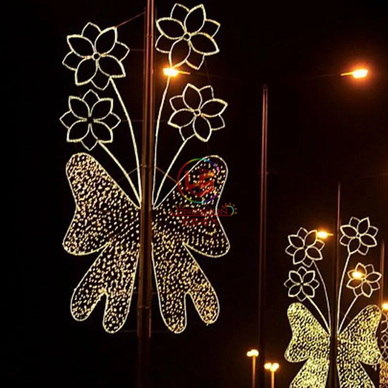 Decoração de rua 2d pólo escultura motivo natal paisagem ao ar livre à prova d 'água ip65 luz