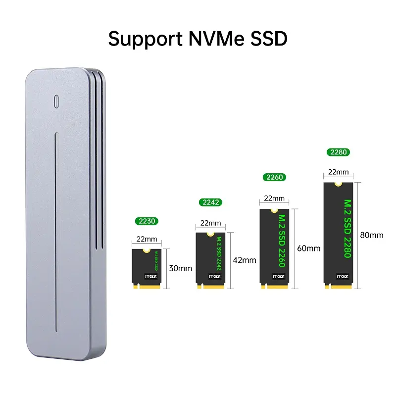 תמיכה במארז כונן קשיח חיצוני M.2 NVME 4TB 2TB סוג-c usb 3.2 /USB 3.1 M.2 nvme ssd מארז מארז נייד חיצוני