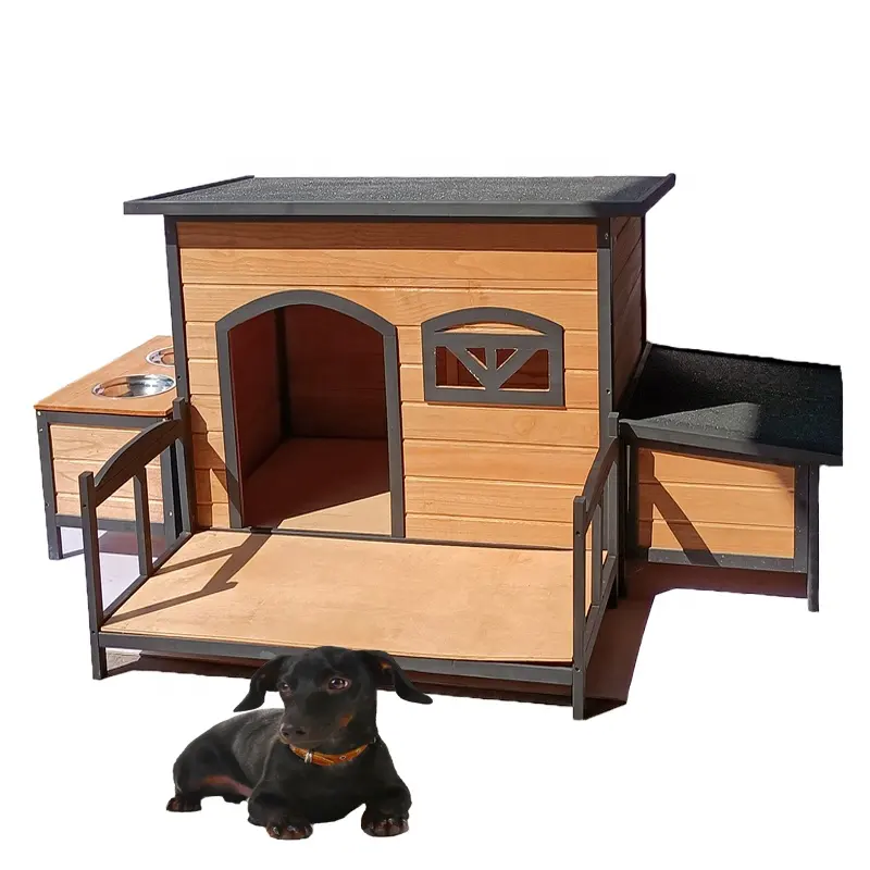 Jaalex gabbia e cucce per cani pesanti in legno di grandi dimensioni per esterni di lusso con ciotola per cani