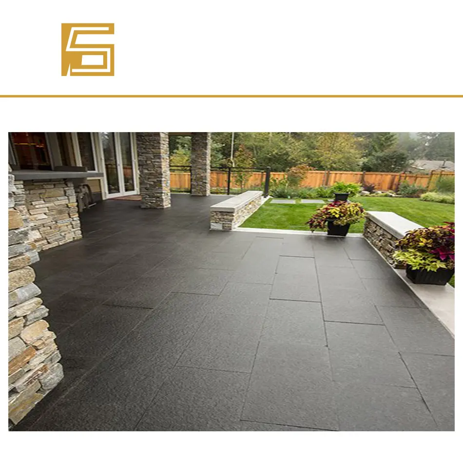 China Black Basalt Paving Stone Black Mongolia Granite Slabs Flooring Tiles Flamed Granite Price