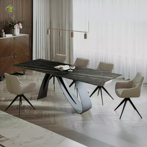 Mesa de comedor de mármol Rectangular de gama alta, mesa de comedor y silla de losa de roca de lujo con luz minimalista moderna - Product Image 3