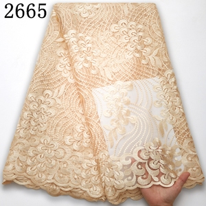 2665 Bán Buôn 2022 Red FrenchTulle Ren Lưới Vải Châu Phi Mech Hoa Với Đá Cho Wedding Dress - Product Image 3