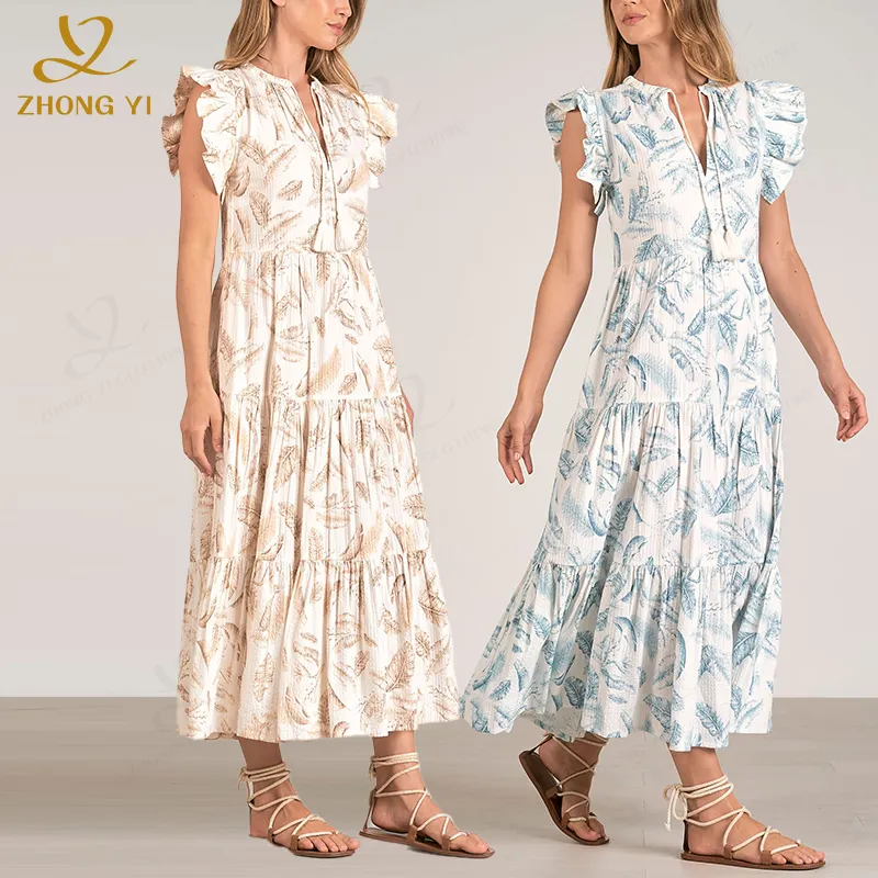 Robe sans manches à imprimé floral Vêtements tendance personnalisés pour femmes Vente en gros Lady Elegant Beach Long Maxi Loose Summer Casual Dresses