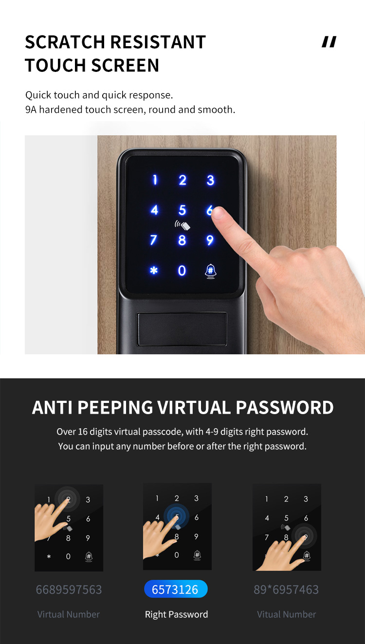 Tediton Safety APP Fingerprint Card Code Combination Smart Door Lock with Touch-Screen Keypad