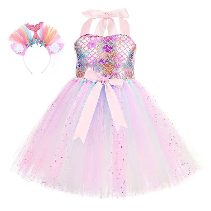 2023 Handgemachte Kinder benutzer definierte Tutu Kostüm Prinzessin Tüll Kleid Prinzessin Meerjungfrau Mädchen Party kleid