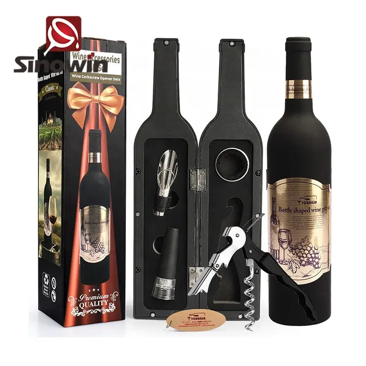 Set di apribottiglie a forma di bottiglia di vino a buon mercato all'ingrosso personalizzato accessori per vino regalo