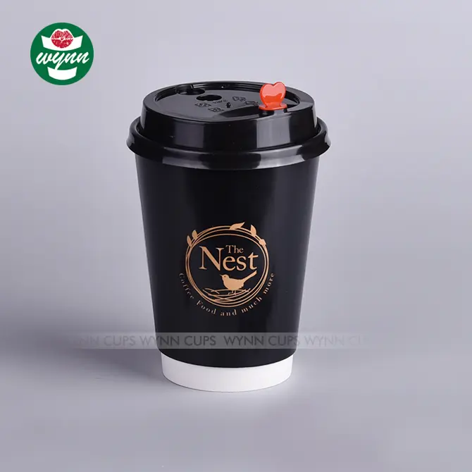 कस्टम मुद्रित काले गर्म डबल दीवार biodegradable कॉफी डिस्पोजेबल पेपर कप थोक