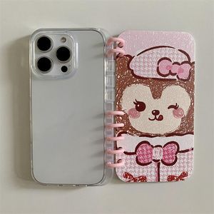 Kitap sevimli <span class=keywords><strong>Duffy</strong></span> ayı Flip standı silikon cep telefonu kılıfı iPhone 16 için 15 Pro Max Kitty karikatür Kulomi darbeye arka kapak