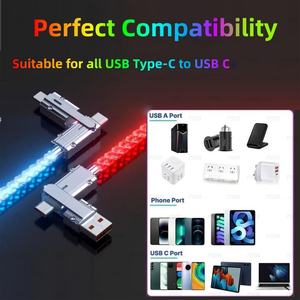 OEM 1m点亮3.3英尺编织RGB彩色渐变USB C至C电缆4合1 USB充电电缆LED USB A适用于iphone 16 15 - Product Image 4
