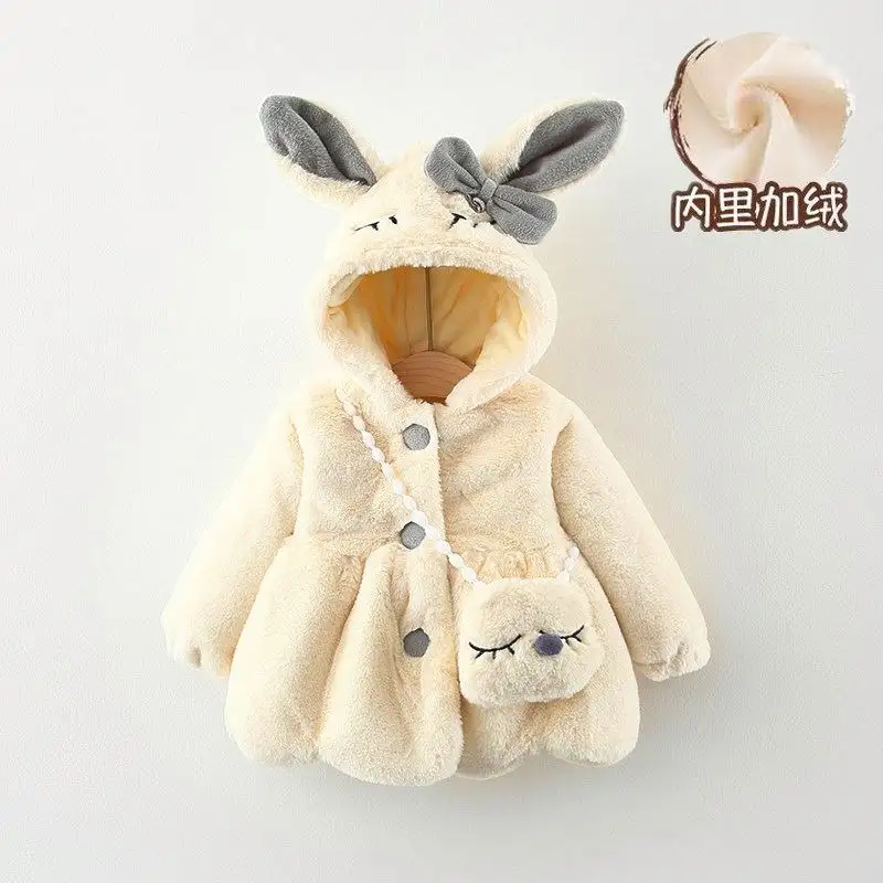 Inverno Baby Kids Girls Cute Bunny Coat giacca in pile pelliccia con cappuccio spessa giacca calda capispalla vestiti per ragazze con borsa