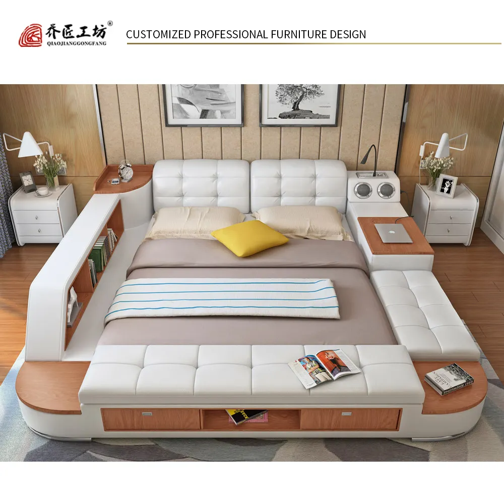 Modern Style Storage Leather Cloth Multifunction Luxury Smart Massage Intelligent Soft Bed With Speaker