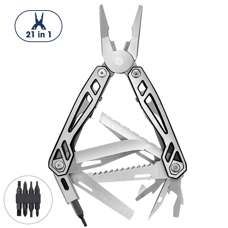 Ferramenta de alicate multifuncional, Kit de alicate de faca de bolso multi-ferramentas 21 em 1, 420 alicate de aço inoxidável durável