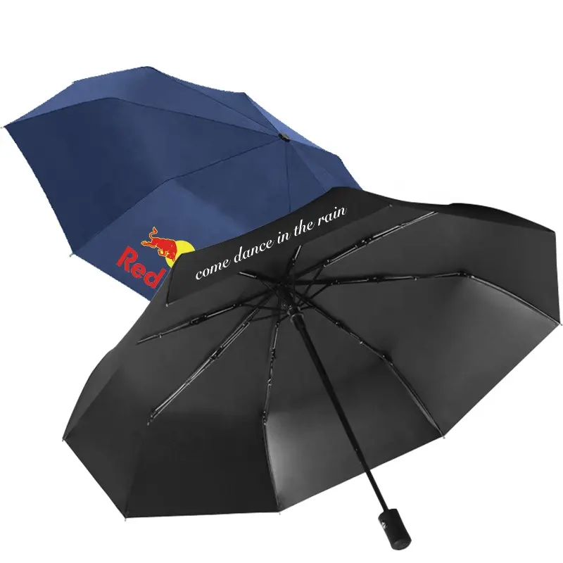 Özel logo 22 inç 8 kaburga tam otomatik 3 katlanır yağmur şemsiye