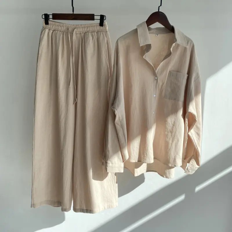 Vestido de verano retro de 2 piezas de algodón y lino de talla grande para mujer conjunto de Camisa de algodón y lino