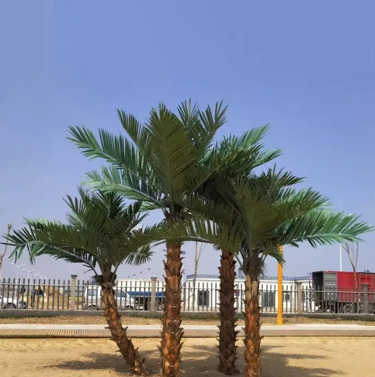 סימולציה גבוהה צמחי עלים מזויפים גדולים בחוץ עצי דקל מלאכותיים קוקוס גדולים לגינה ביתית תפאורה חוף 2 מ' 3 מ' 4 מ' 5 מ' 6 מ'