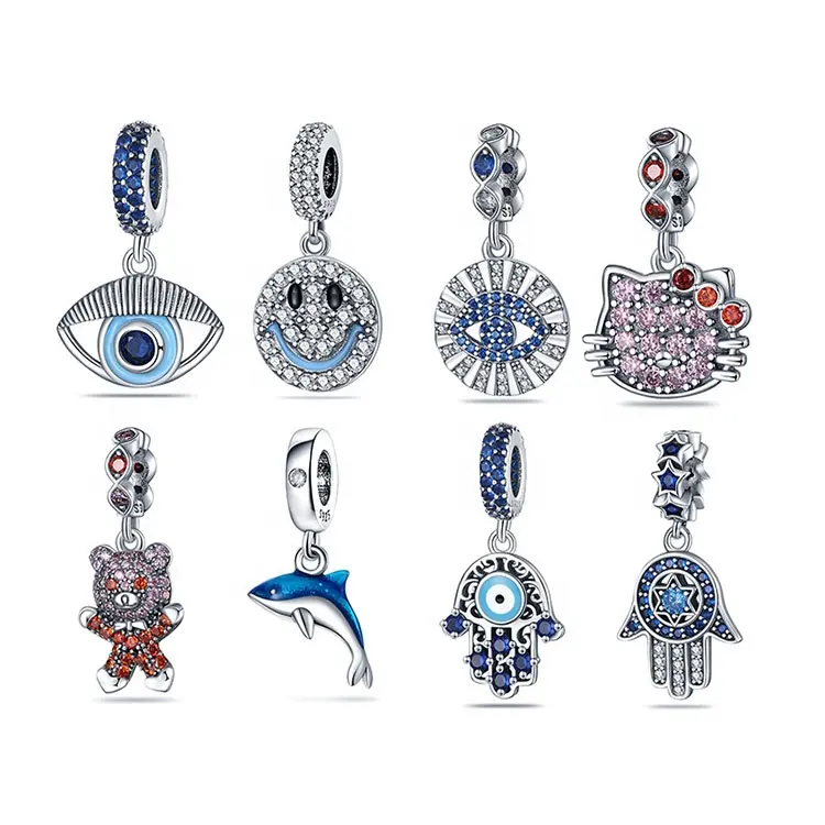 OEM Coloré Full Zircon Evil Bracelet Charms Diy 925 Argent Blue Eye Lucky Coper Charm Bracelet