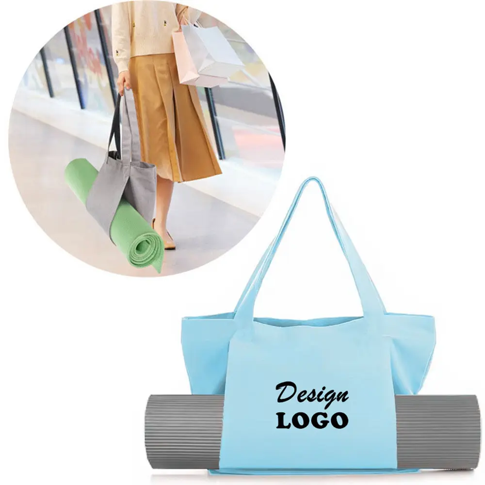 Tappetino Yoga Eco-Friendly personalizzato Weekender mare Sport asciugamano porta-Shopping borse di cotone Tote Bag tasca anteriore