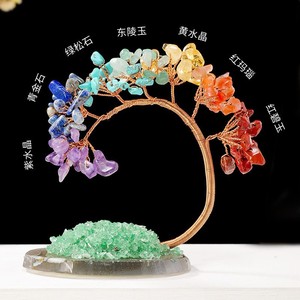 生命のプレミアム天然木チャクラクリスタルツリーとカラフルな石癒しの特性盆栽風水マネーツリー彫刻 - Product Image 6