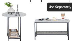 Juego de mesa de centro de 2 mesas auxiliares de almacenamiento ModernWhite Faux Marble Mesa redonda y rectangular para sala de estar Dormitorio Comedor - Product Image 6