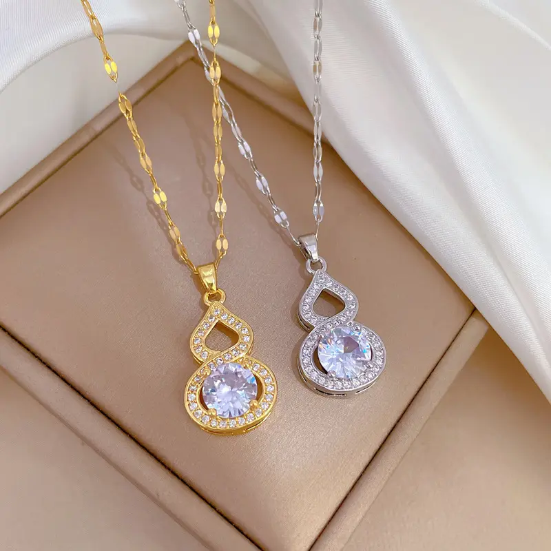 YICAI स्टेनलेस स्टील उत्तम सोने चांदी होंठ श्रृंखला माइक्रो Inlaid लौकी पूर्ण हीरे का हार महिलाओं के लिए