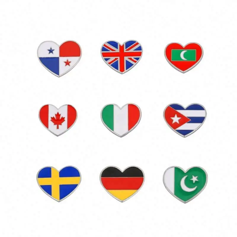 Best Sell Wholesale heart flag Brooch Jewelry Metal Enamel Brooch Pin