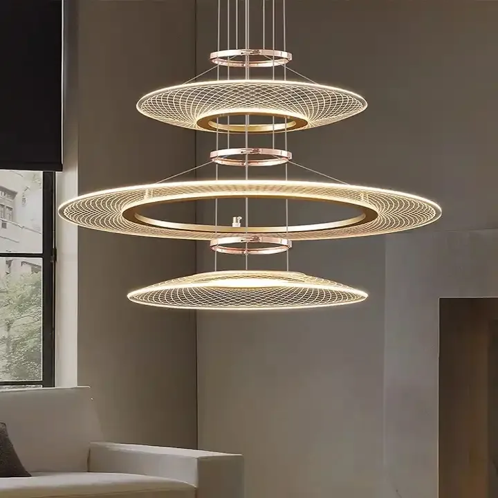 Decorazione per la casa oro bronzo cerchio anelli LED lampadari Hotel Villa moderno soffitto rotondo luci a ciondolo anello lampadari a LED
