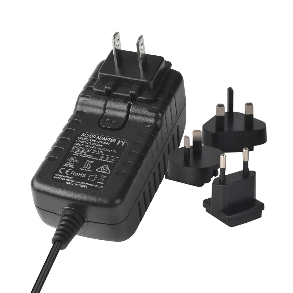 AC DC Adapters 12V3A Interchangeable Switching Power Supply 12 Vdc 3A output 12V 3A Adapter