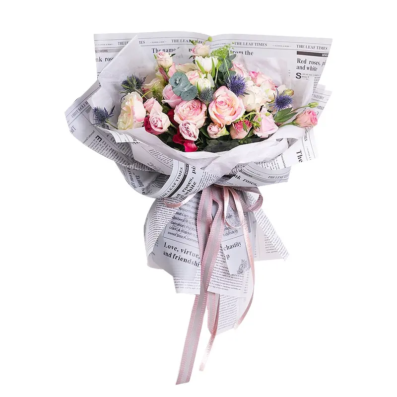 Papel liso coreano, papel para envolver flores de periódico en inglés, personalizado, resistente al agua